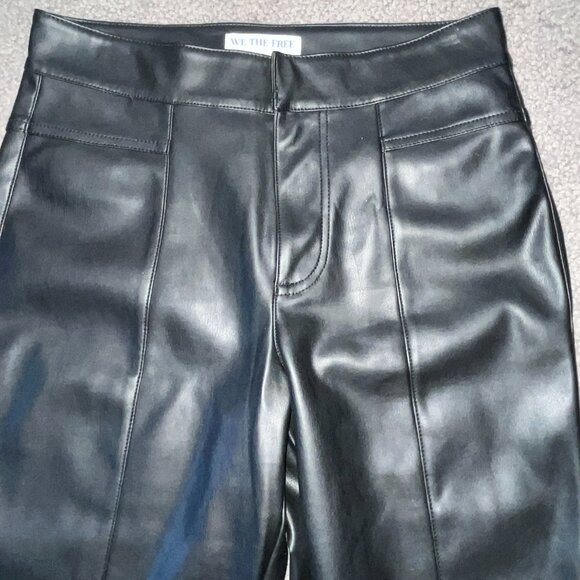 WE THE FREE UPTOWN BLACK VEGAN LEATHER HIGH RISE SLIM FLARE PANTS TROUSERS EUC 4 - Picture 3 of 14